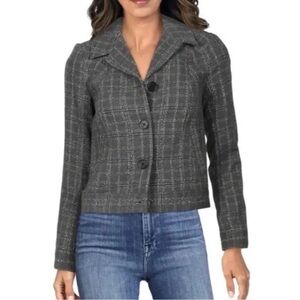 Calvin Klein Women's Charcoal Plaid Cropped Blazer Jacket Minimalist Size 4P